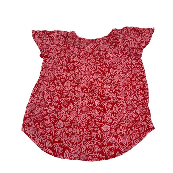 Liz Claiborne Red Floral Print Rayon Blouse size Medium Ruffled Cap Sleeves - Picture 4 of 4